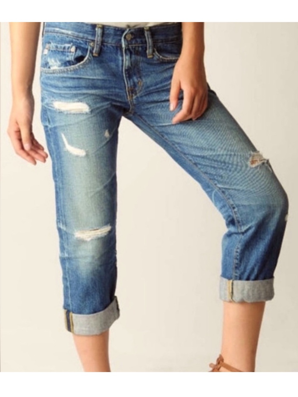 AG Adriano Goldschmied Ex-Boyfriend Crop Distressed Jeans Size 30